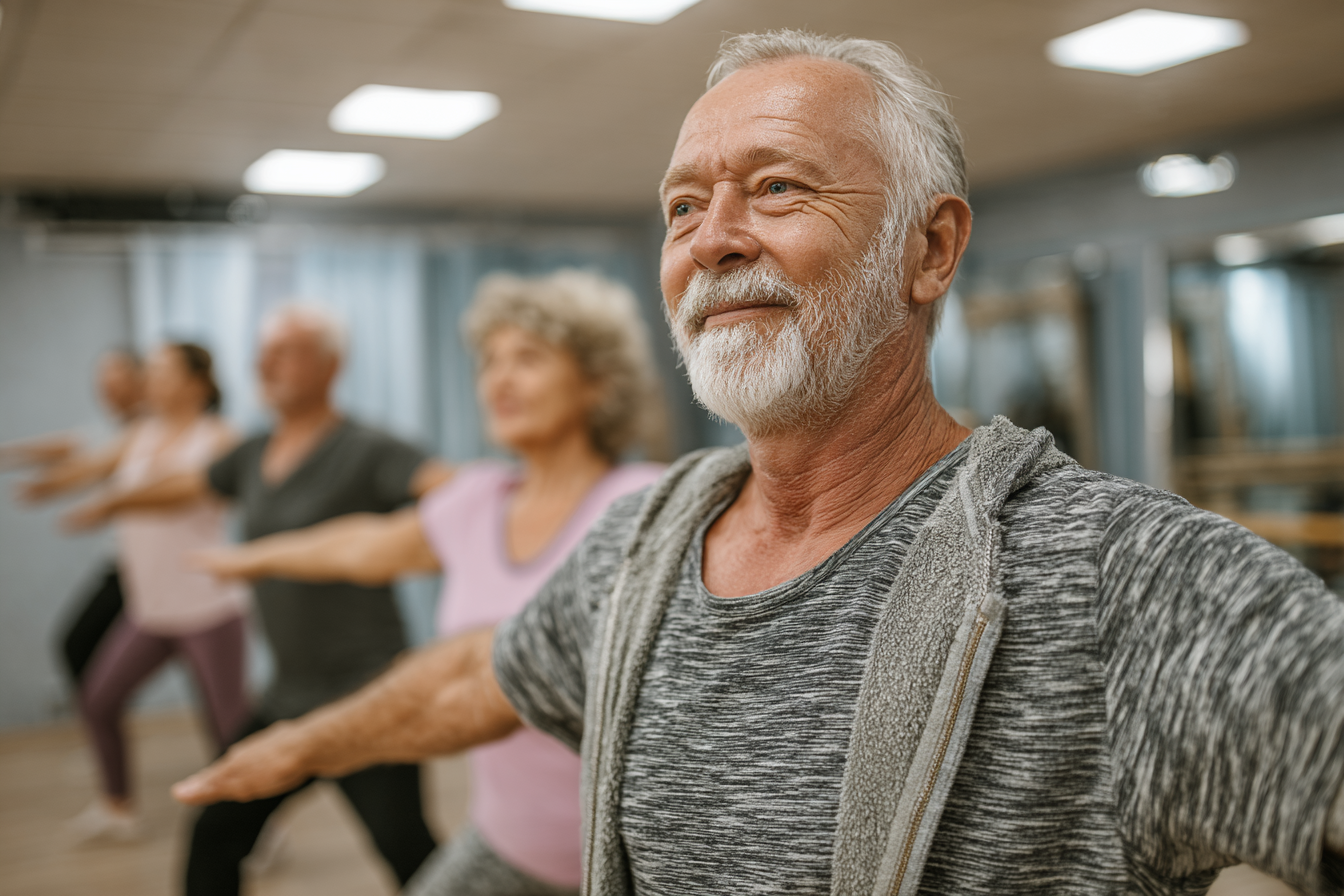 Активні люди 60+ займаються фітнесом у парку
